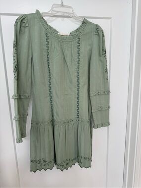 Loveshackfancy Sage Green Long-Sleeve Ruffle Dress